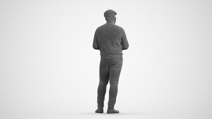 realistic 3D man casual standing, scanned archviz people for Blender and 3ds Max, wireframe front view