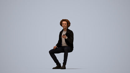 scanned 3D man casual sitting, photogrammetry people for Enscape and V-Ray, top-down view render