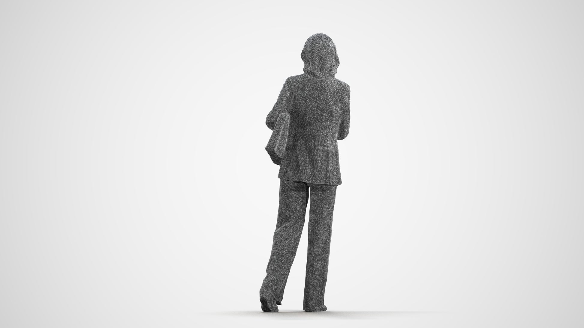 realistic 3D people senior woman business, render-ready for V-Ray and Corona, FBX OBJ, wireframe front view