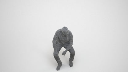 3D people model man casual sitting, scanned human for 3ds Max rendering, wireframe three-quarter view