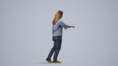 3D human model woman casual mix, photogrammetry scanned person for archviz, side view render