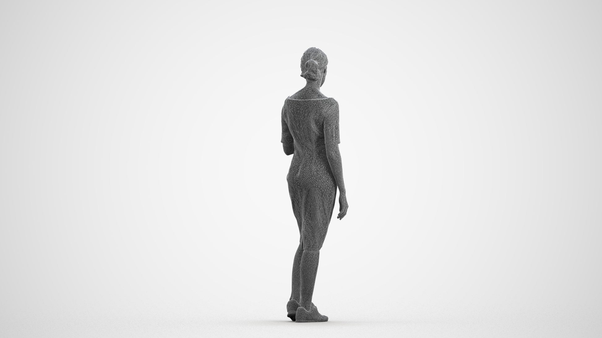 3D people model woman casual standing, scanned human for 3ds Max rendering, wireframe front view