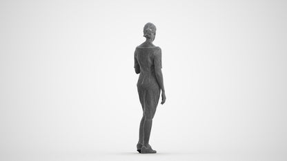 3D people model woman casual standing, scanned human for 3ds Max rendering, wireframe front view