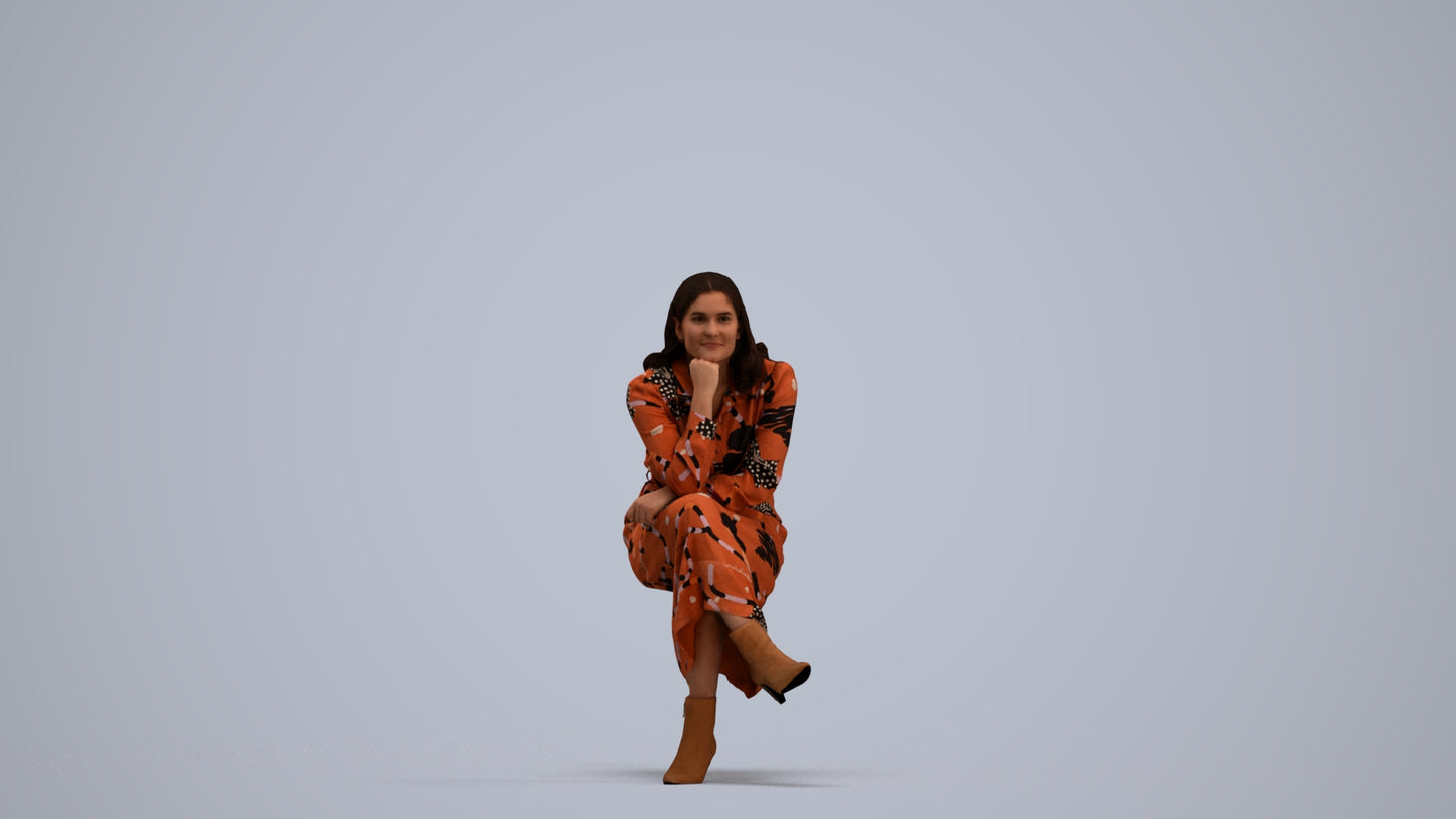 3D scanned woman sitting casual, photorealistic archviz people for Enscape and SketchUp, standing pose render