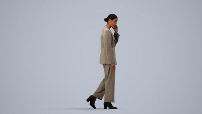 3D scanned woman walking business, photorealistic archviz people for Enscape and SketchUp, side view render