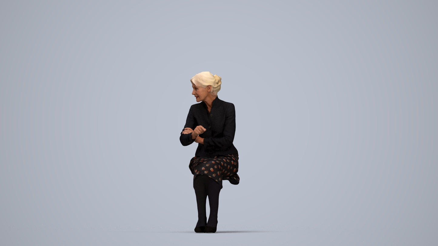 realistic 3D senior woman business, scanned archviz people for Blender and 3ds Max, top-down view render