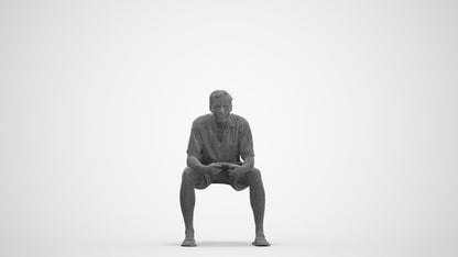 scanned 3D man casual sitting, photogrammetry people for Enscape and V-Ray, three-quarter front view render