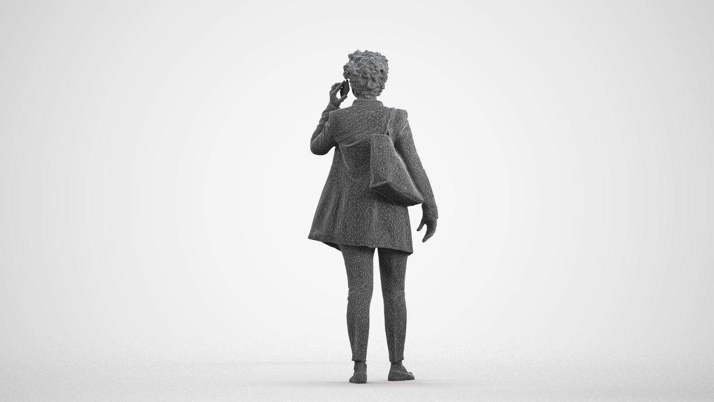 realistic 3D people woman business standing, render-ready for V-Ray and Corona, FBX OBJ, wireframe front view