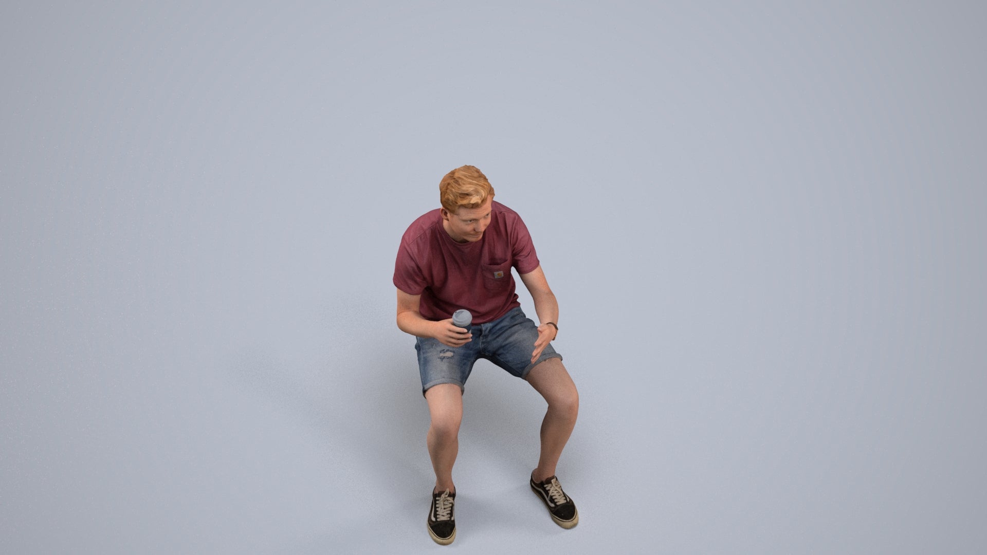 realistic 3D man casual sitting, scanned archviz people for Blender and 3ds Max, back view render