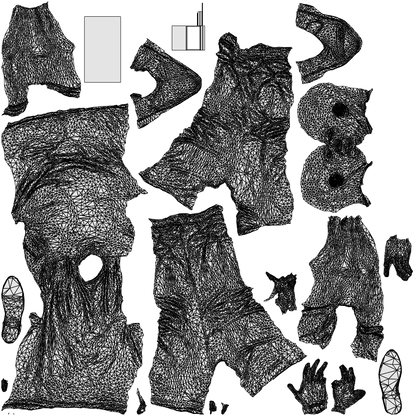 realistic 3D man casual standing, scanned archviz people for Blender and 3ds Max, wireframe top-down view