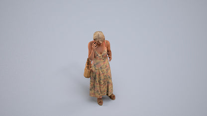 realistic 3D human senior woman standing, archviz people FBX OBJ for Blender, back view render