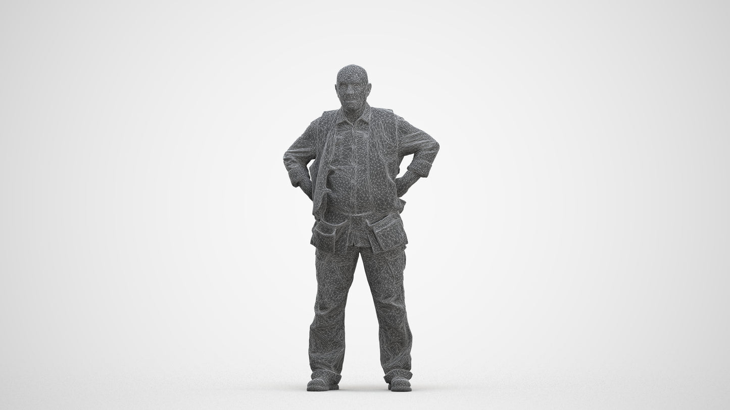 photogrammetry 3D senior man standing, realistic human model archviz FBX, three-quarter front view render