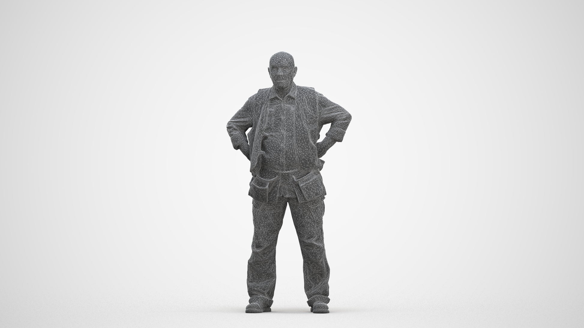 photogrammetry 3D senior man standing, realistic human model archviz FBX, three-quarter front view render