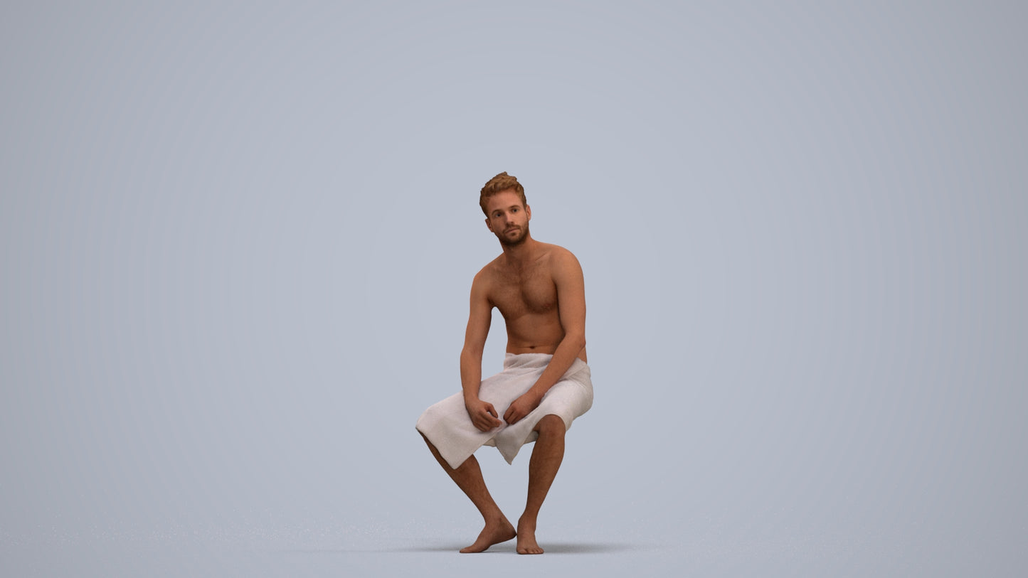 3D scanned man bathroom, photorealistic archviz people for Enscape and SketchUp, standing pose render