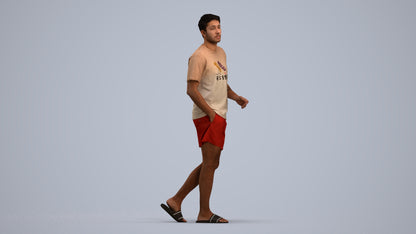 3D scanned man walking casual, photorealistic archviz people for Enscape and SketchUp, standing pose render
