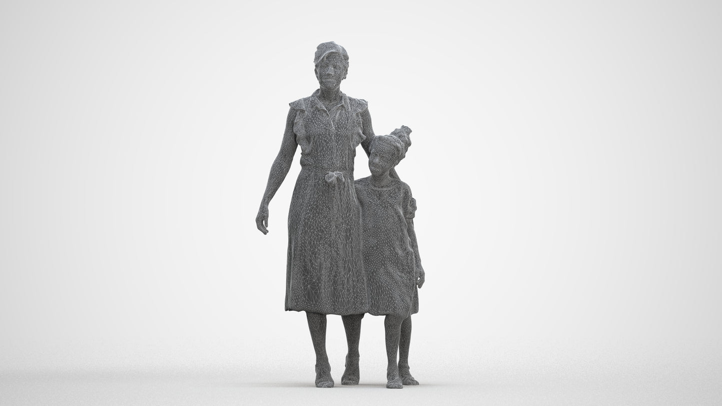 3D scanned girl kids casual, photorealistic archviz people for Enscape and SketchUp, three-quarter front view render
