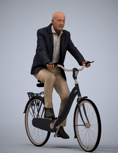 realistic 3D senior man business cycling, scanned archviz people for Blender and 3ds Max