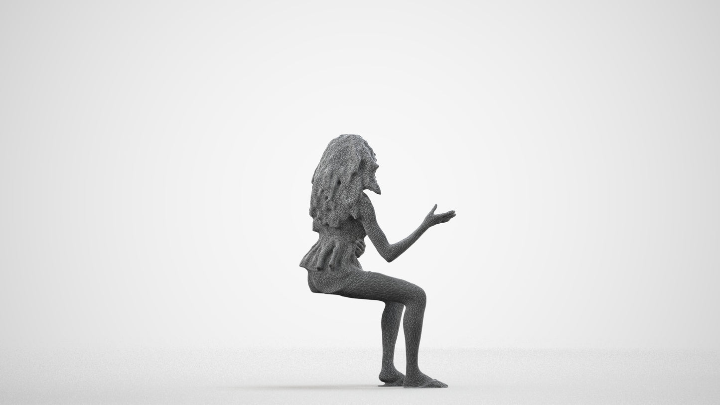 scanned 3D woman casual sitting, photogrammetry people for Enscape and V-Ray, wireframe side view