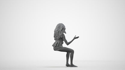 scanned 3D woman casual sitting, photogrammetry people for Enscape and V-Ray, wireframe side view