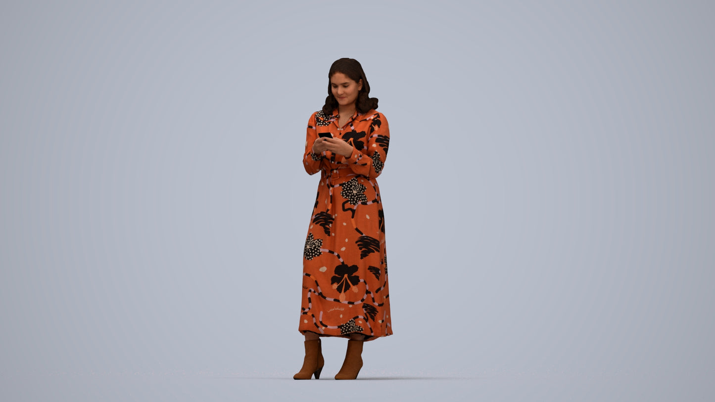 realistic 3D woman casual standing, scanned archviz people for Blender and 3ds Max, top-down view render