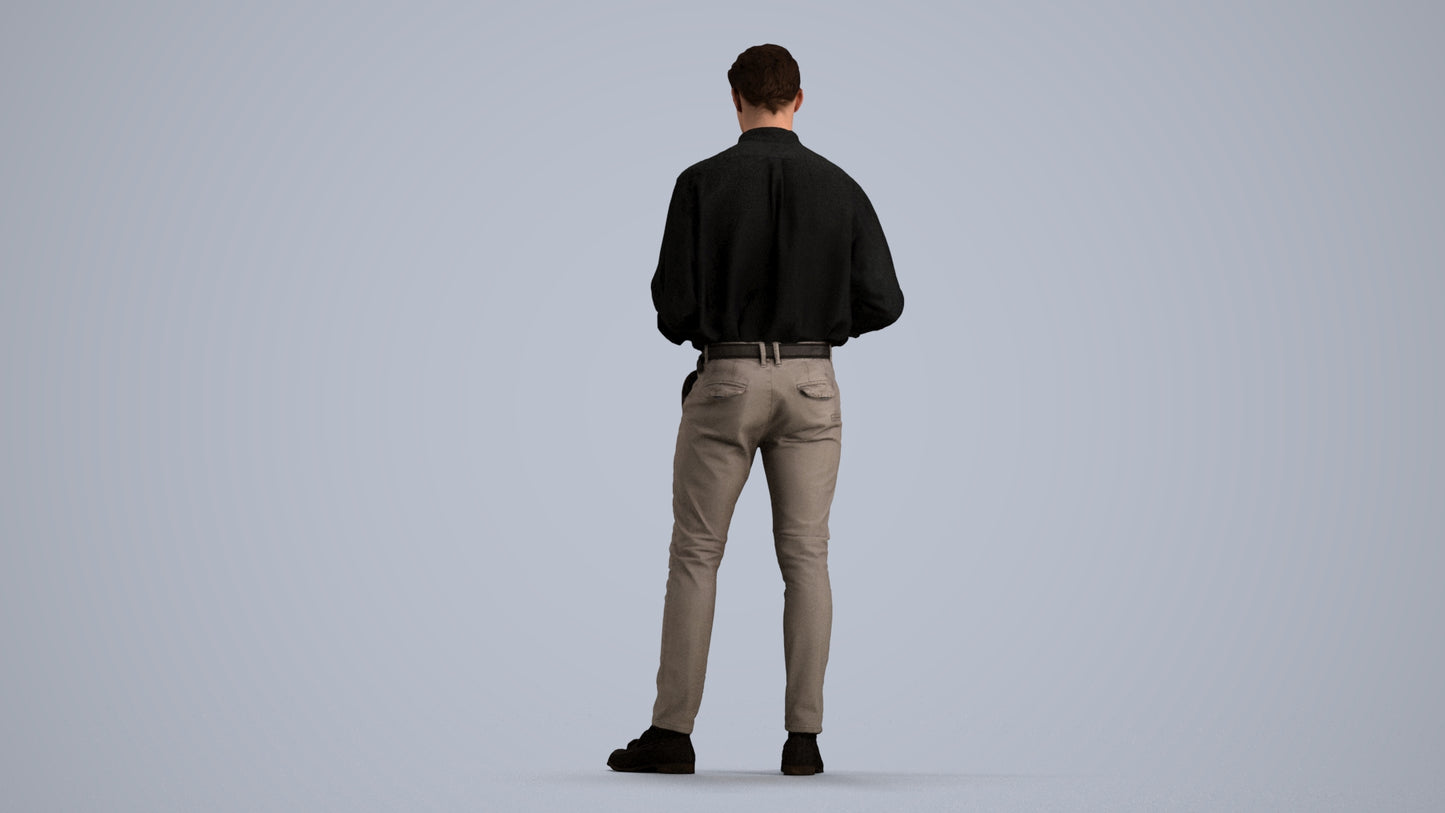 3D people model man casual standing, scanned human for 3ds Max rendering, front view render