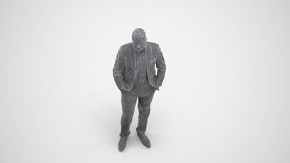 realistic 3D man business standing, scanned archviz people for Blender and 3ds Max, wireframe three-quarter view