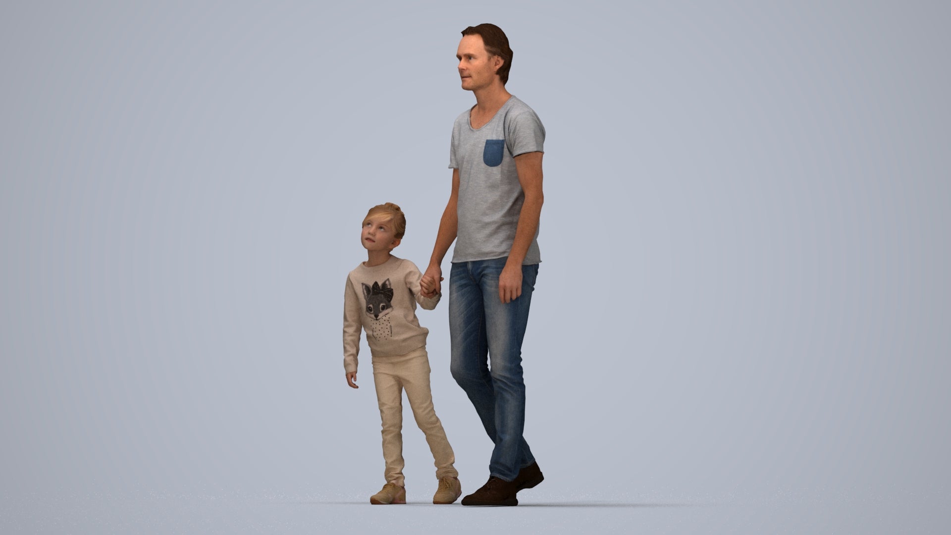 3D people model boy casual kids, scanned human for 3ds Max rendering, top-down view render
