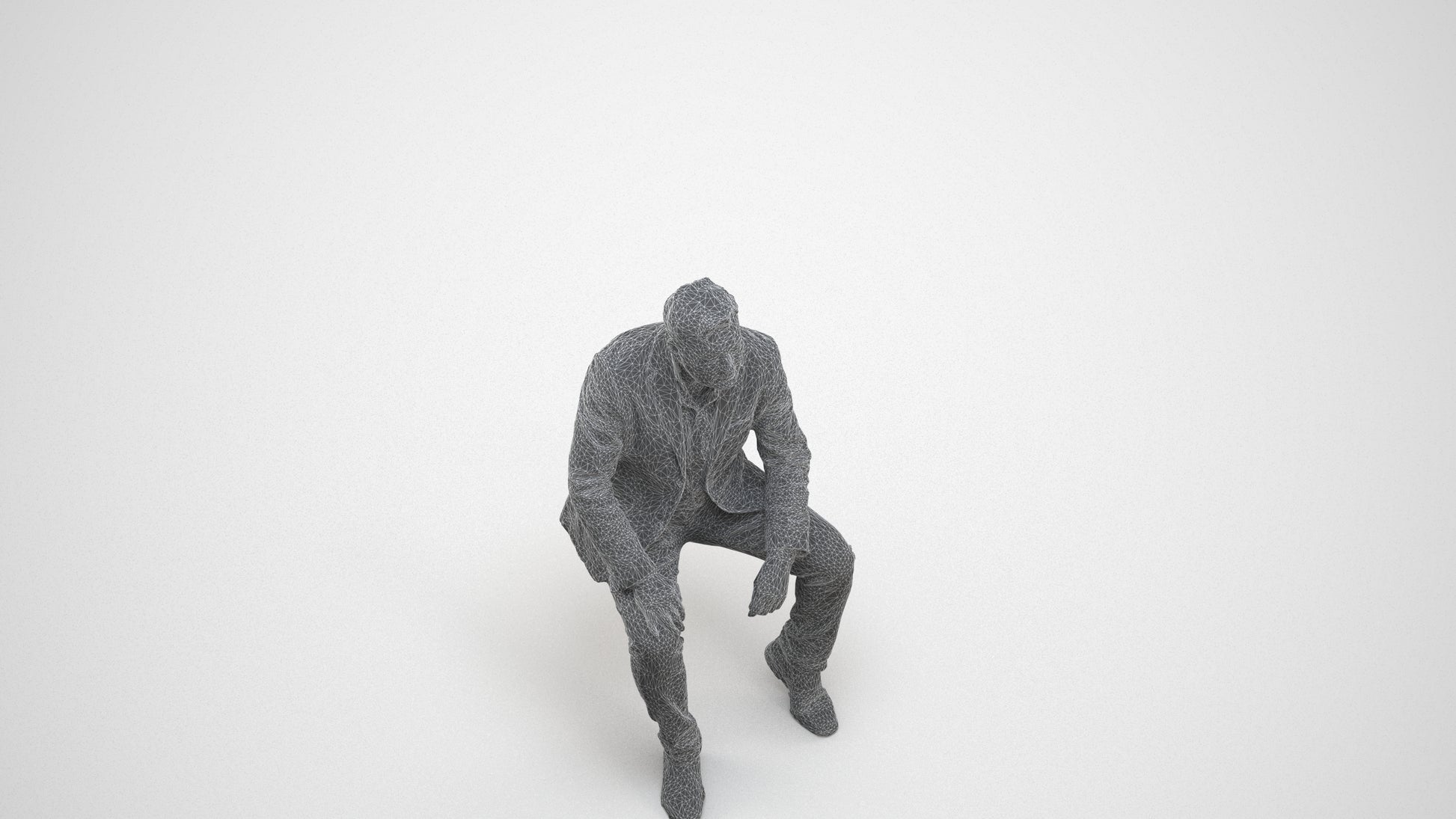 3D human model man business, photogrammetry scanned person for archviz, wireframe three-quarter view