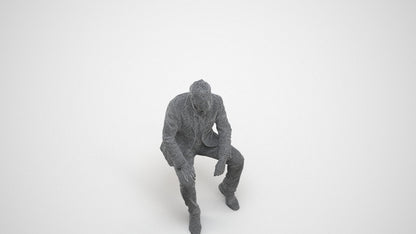 3D human model man business, photogrammetry scanned person for archviz, wireframe three-quarter view