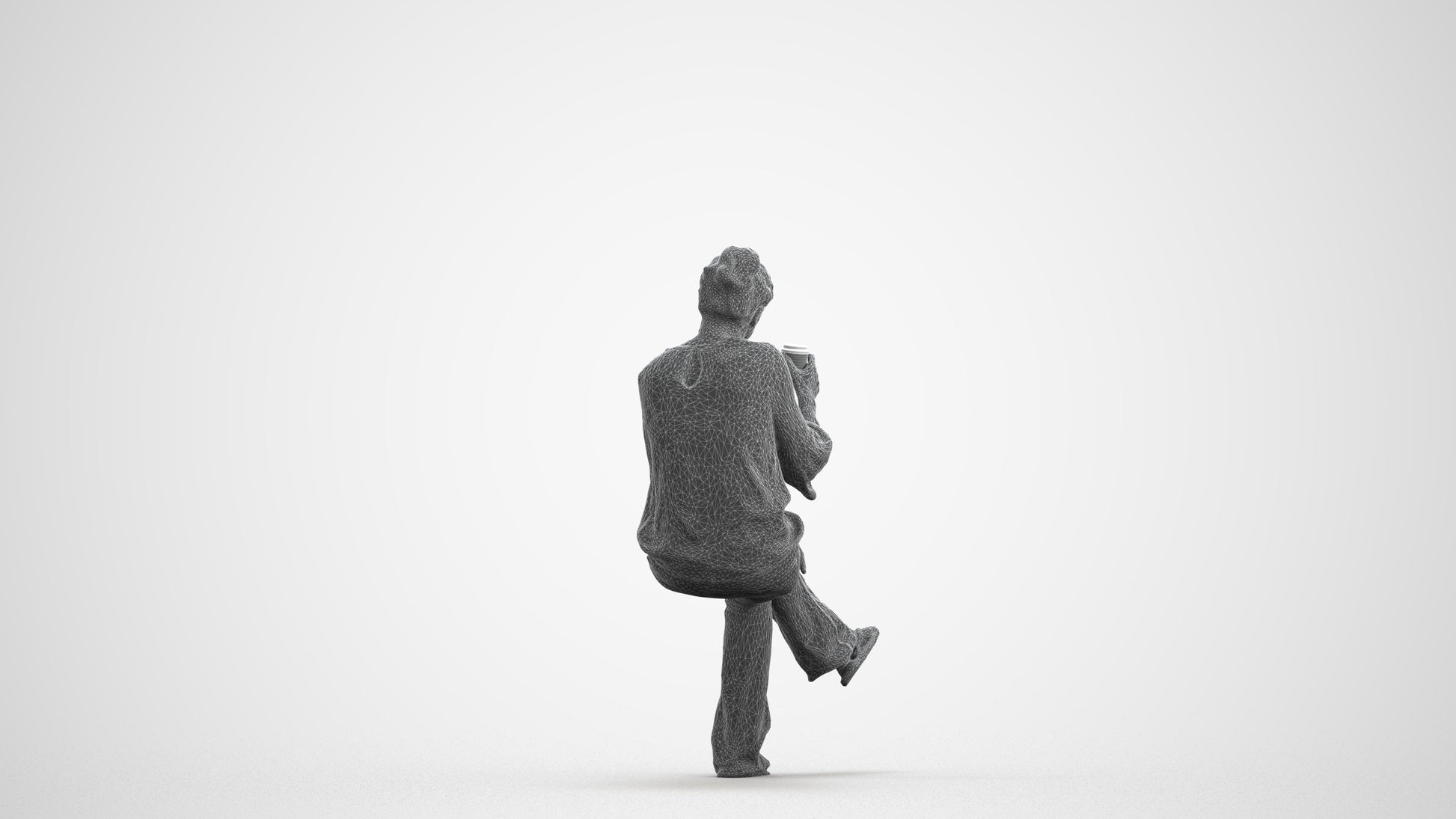 realistic 3D woman casual sitting, scanned archviz people for Blender and 3ds Max, wireframe front view