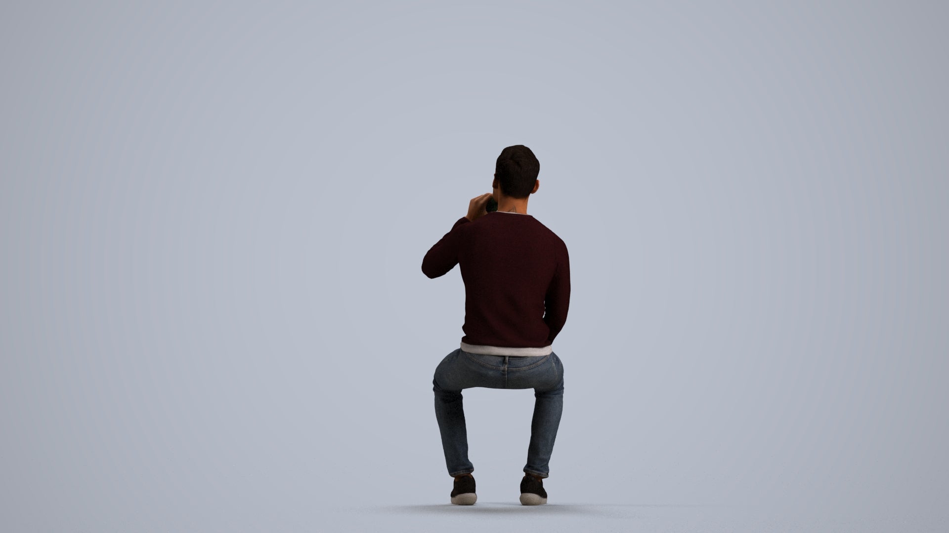 realistic 3D man casual sitting, scanned archviz people for Blender and 3ds Max, front view render