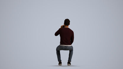 realistic 3D man casual sitting, scanned archviz people for Blender and 3ds Max, front view render