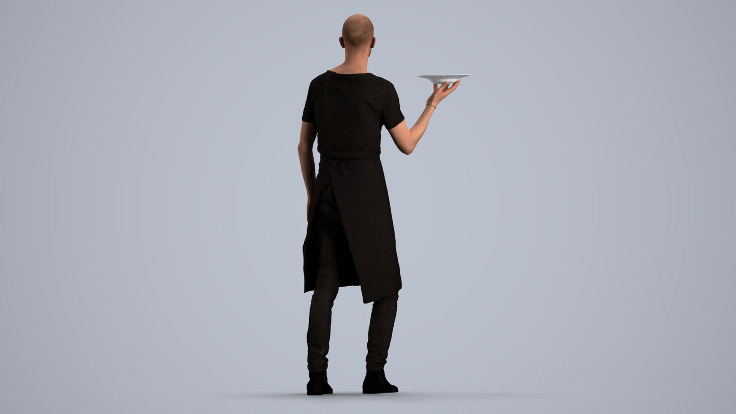 realistic 3D human man hospitality, archviz people FBX OBJ for Blender, front view render