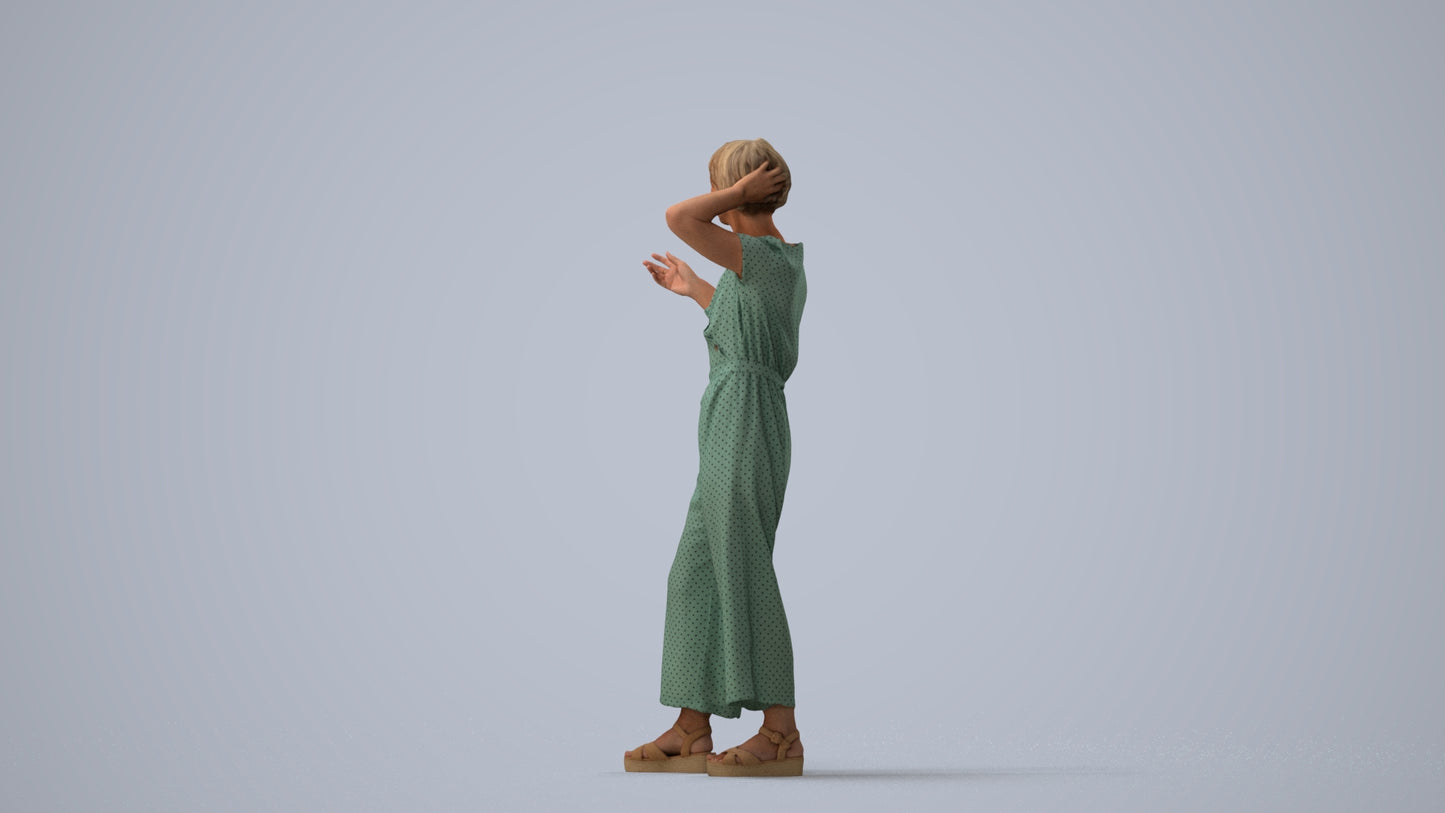 realistic 3D human senior woman casual standing, archviz people FBX OBJ for Blender, three-quarter view render