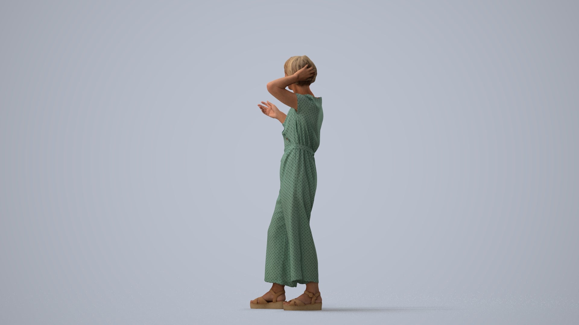 realistic 3D human senior woman casual standing, archviz people FBX OBJ for Blender, three-quarter view render