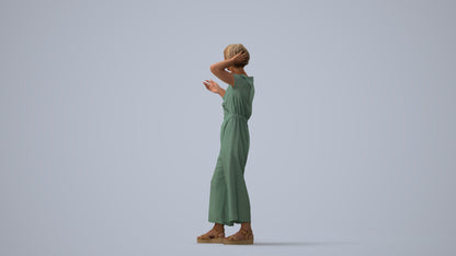 realistic 3D human senior woman casual standing, archviz people FBX OBJ for Blender, three-quarter view render