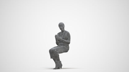 3D scanned woman sitting casual, photorealistic archviz people for Enscape and SketchUp, three-quarter front view render