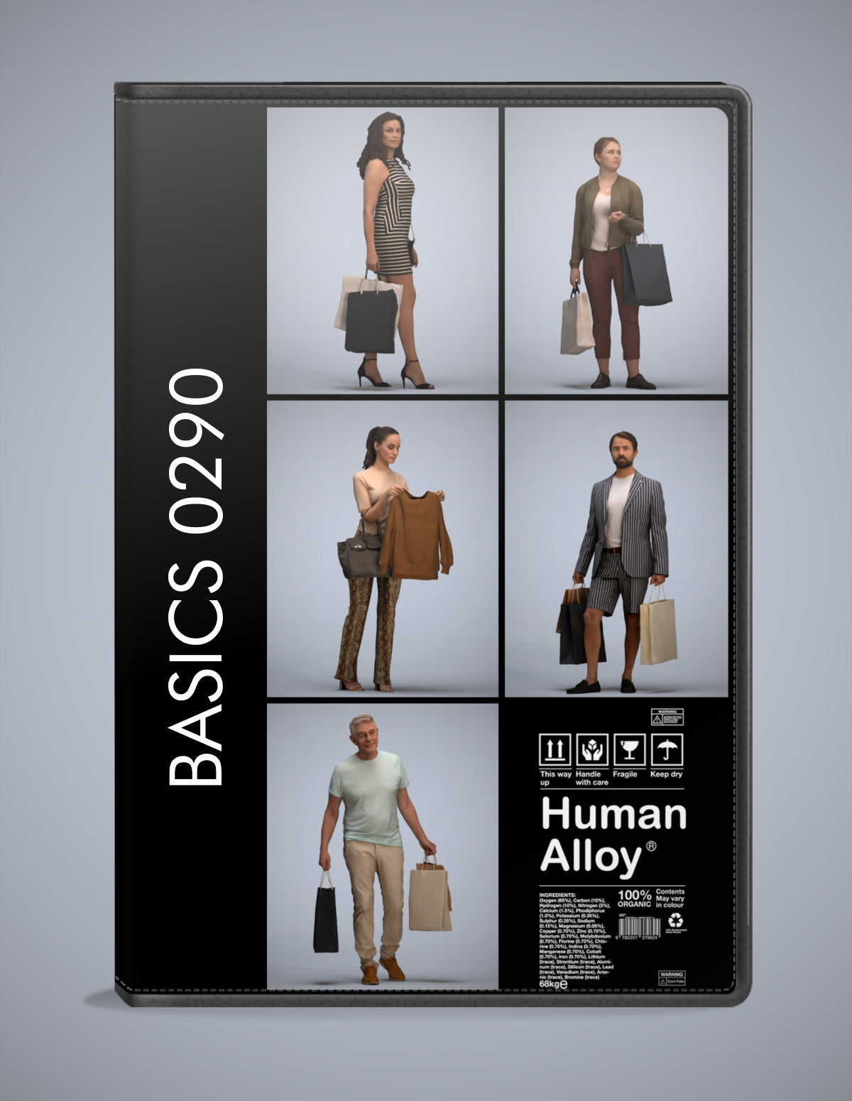 realistic 3D people shopping set, 5 render-ready models for V-Ray and Corona