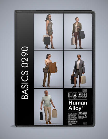 realistic 3D people shopping set, 5 render-ready models for V-Ray and Corona