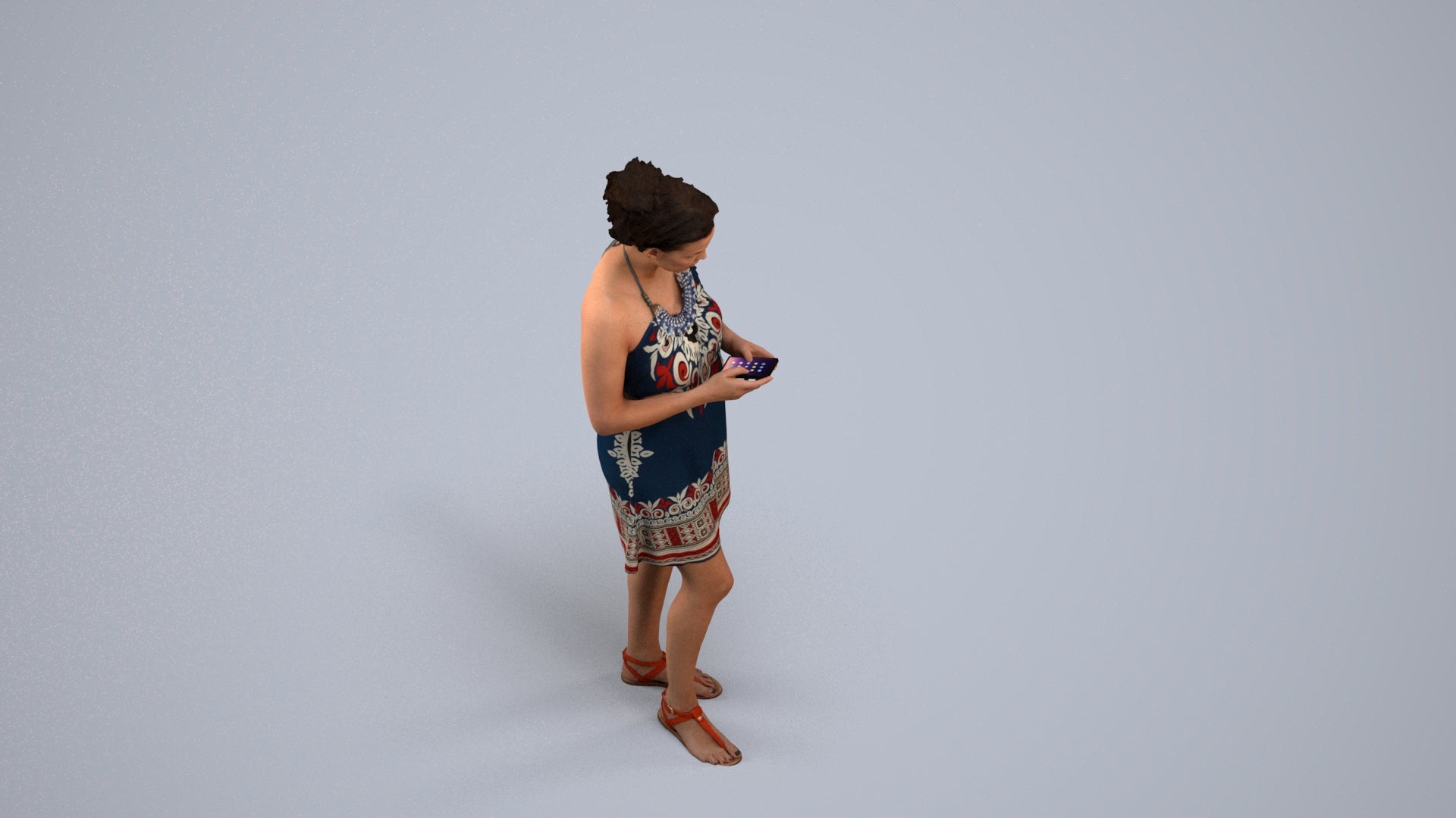 photogrammetry 3D woman standing, realistic human model archviz FBX, back view render