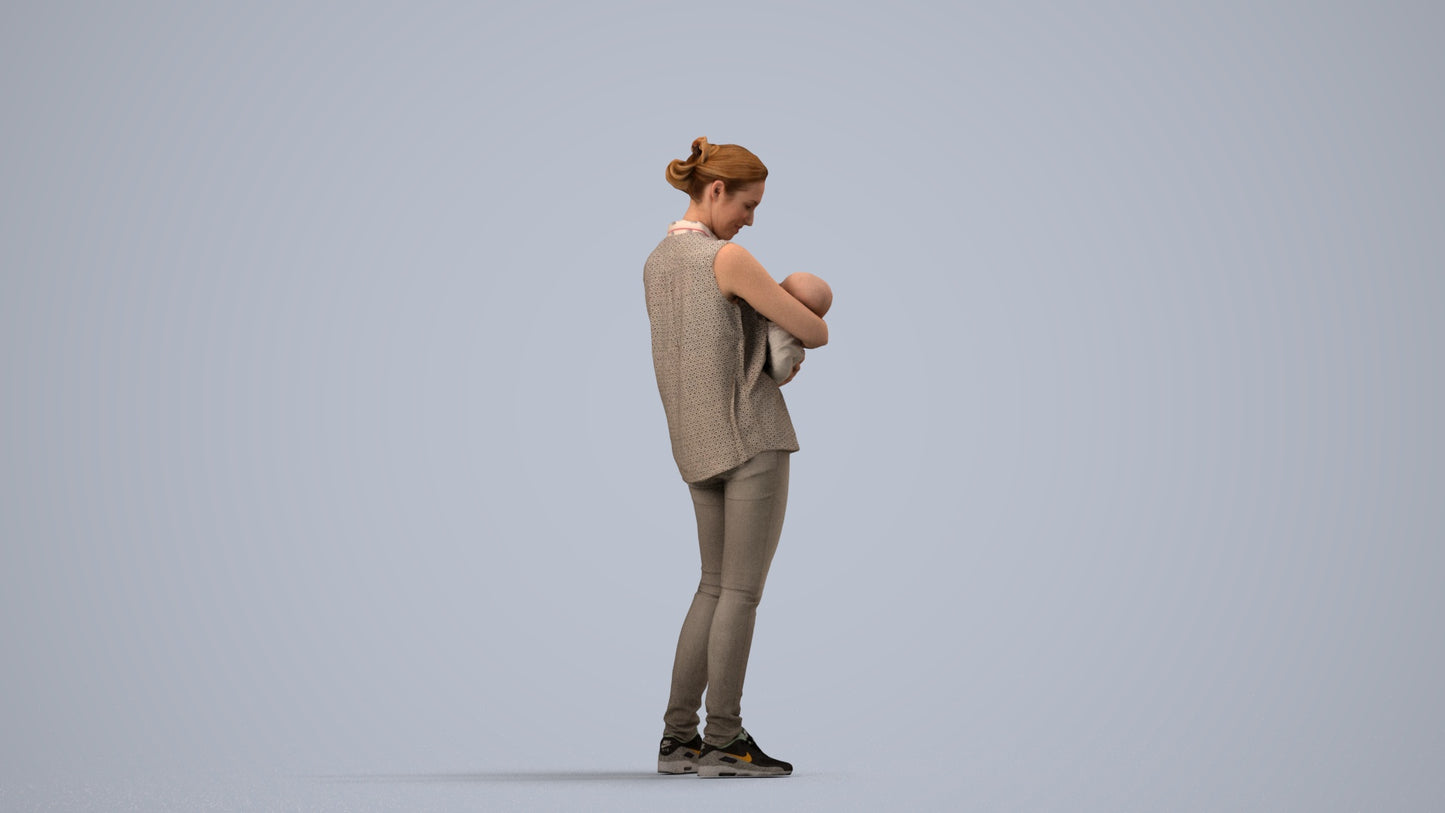 realistic 3D girl casual kids, scanned archviz people for Blender and 3ds Max, side view render