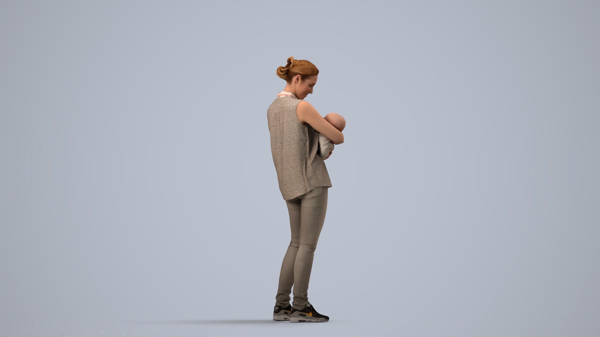 realistic 3D girl casual kids, scanned archviz people for Blender and 3ds Max, side view render