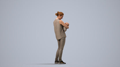 realistic 3D girl casual kids, scanned archviz people for Blender and 3ds Max, side view render