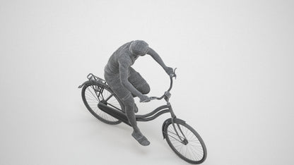 photogrammetry 3D boy casual cycling, realistic human model archviz FBX, wireframe three-quarter view