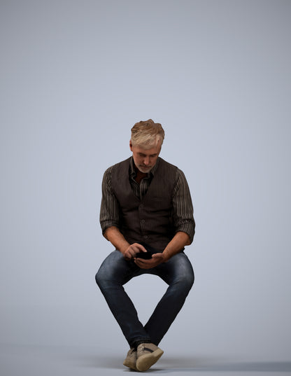scanned 3D man casual sitting, photogrammetry people for Enscape and V-Ray