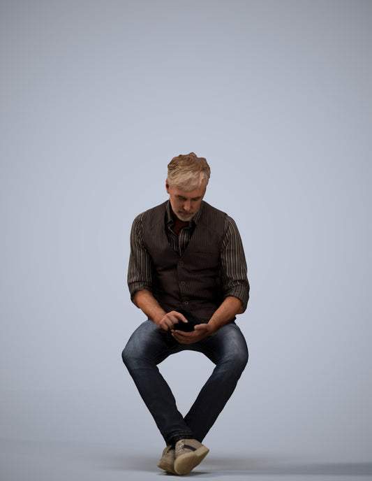scanned 3D man casual sitting, photogrammetry people for Enscape and V-Ray
