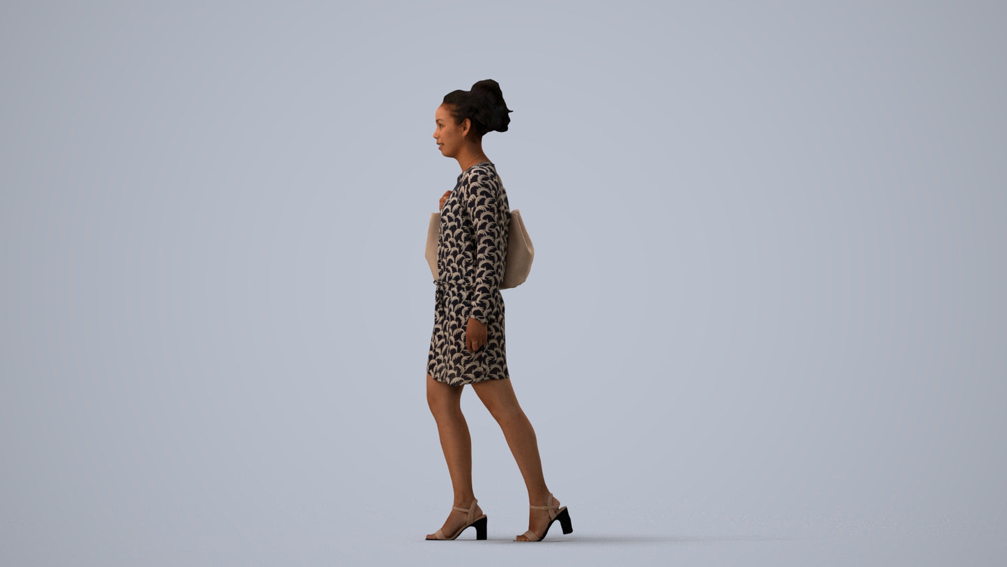 scanned 3D woman casual walking, photogrammetry people for Enscape and V-Ray, three-quarter view render