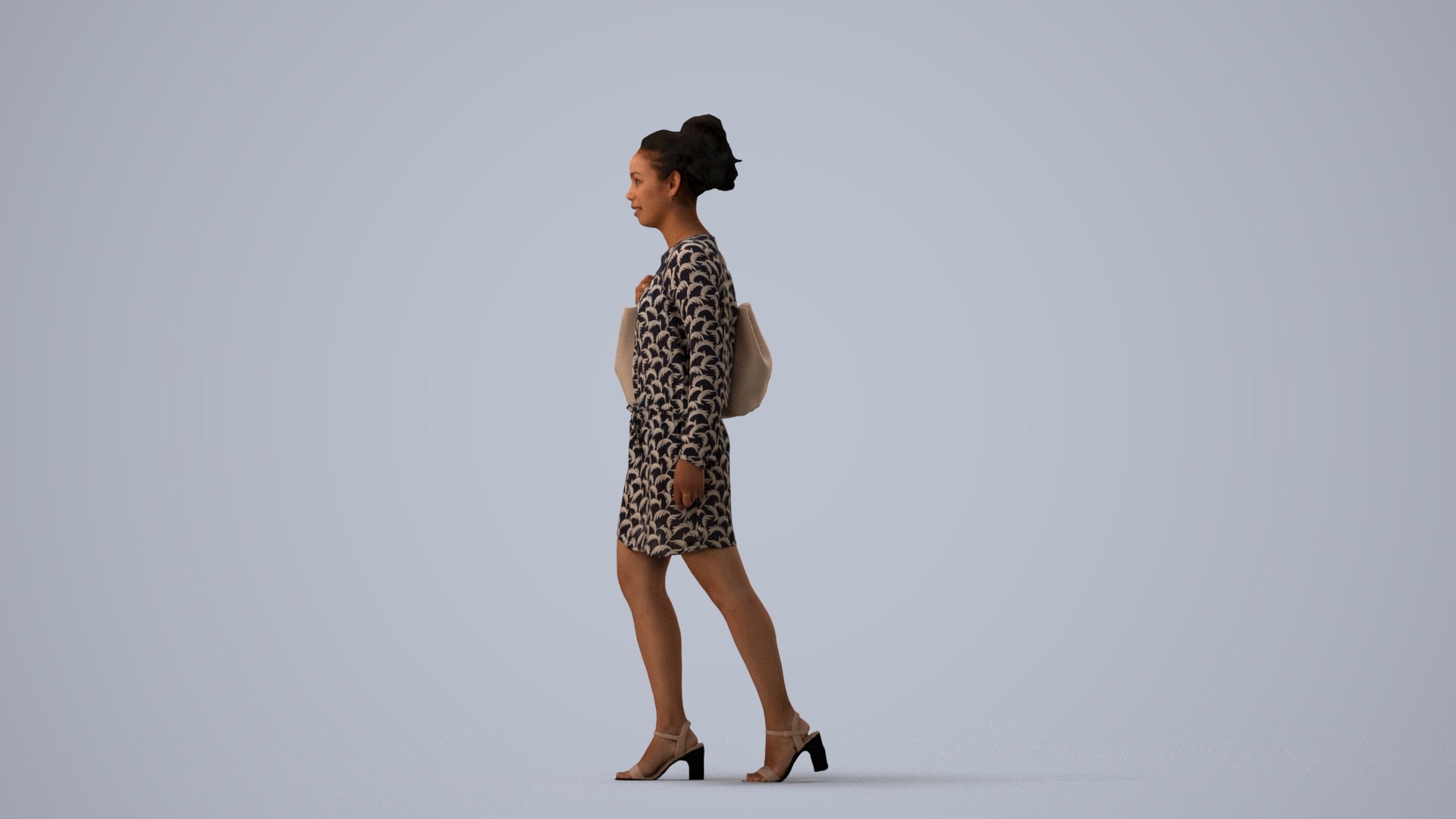 scanned 3D woman casual walking, photogrammetry people for Enscape and V-Ray, three-quarter view render