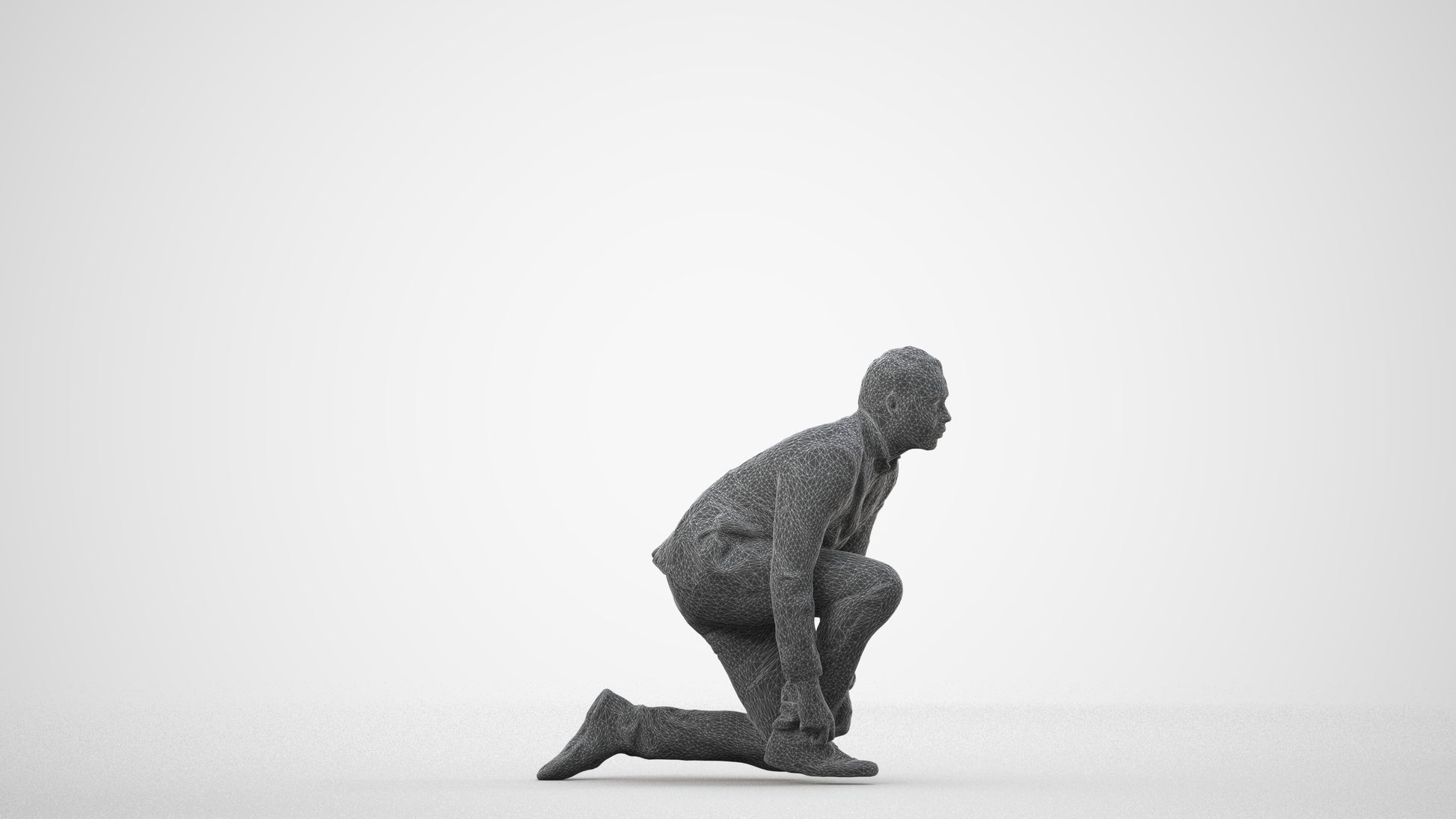 scanned 3D man business standing, photogrammetry people for Enscape and V-Ray, wireframe side view