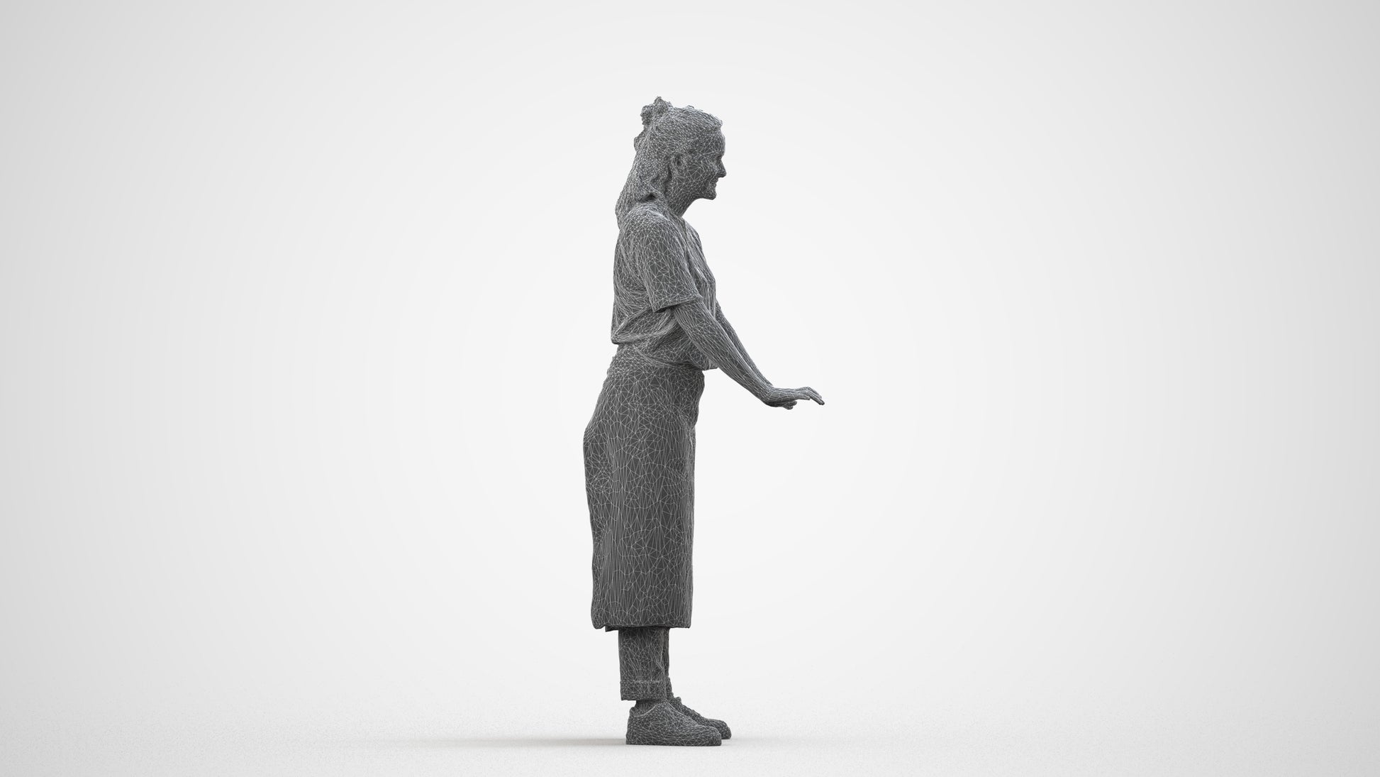 scanned 3D woman hospitality, photogrammetry people for Enscape and V-Ray, wireframe side view
